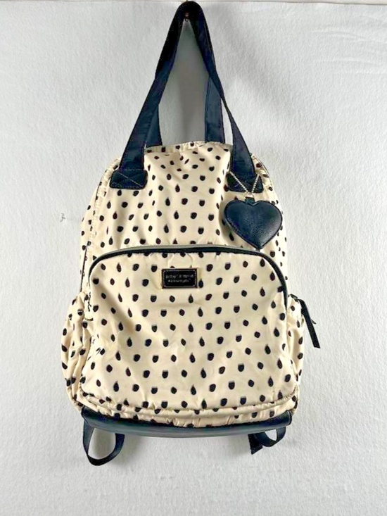 Betsey Johnson Cream Black Polka Dot Nylon Backpack Purse Heart Charm College main image 9